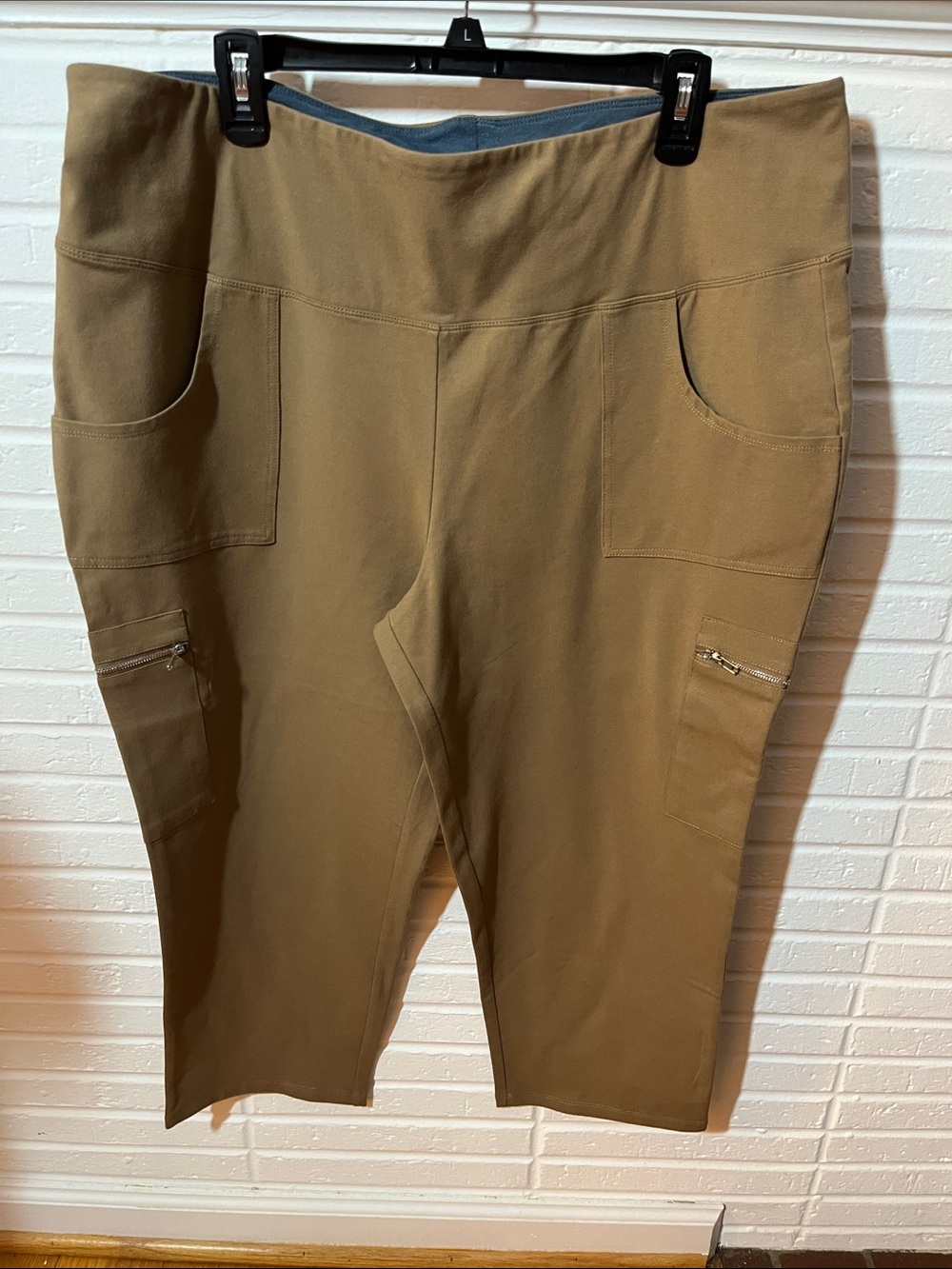 Woman Within Tan Cropped Cargo Ponte Pants